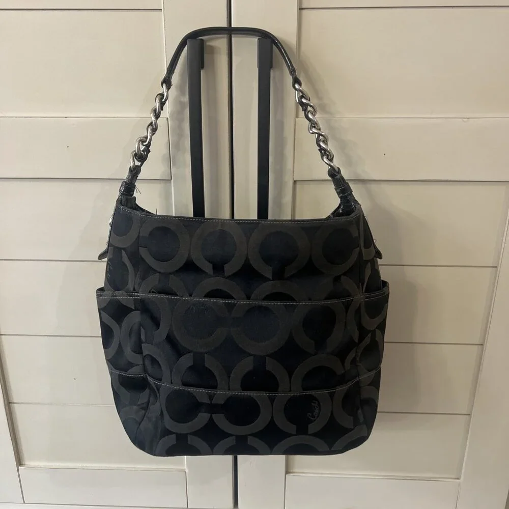 Coach Madison Luxury Designer Logo Tribeca Black Shoulder Hobo Bag 14127